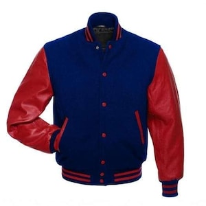 Mens Royal Blue Varsity Baseball Letterman Jacket Red Genuine Leather Sleeves College Sports Jacket High School Basketball Jacket