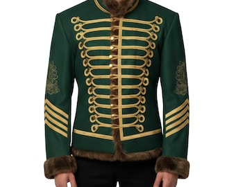 Napoleonic Green Hussar Jacket : Military Uniform Tunic Pelisse Jimi Hendrix Pipe Band Army Jacket