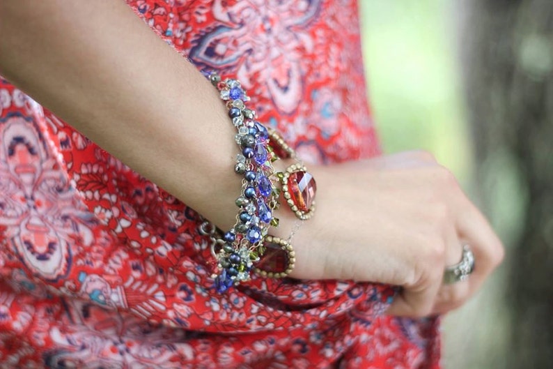 READY TO SHIP Tapestry bracelet multistranded crystal and gemstone bracelet, sterling silver, 14k gold fill image 1