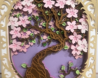 Cherry Blossom Tree Shadow Box | 3D Layered Paper Art | Sakura Wall Decor | Japanese Tree Artwork | Handmade Gift
