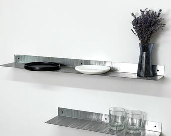 Metalen zwevende plank van natuurlijk staal – Minimalistische wandgemonteerde metalen plank – roestvrijstalen plank – badkamer, keuken, woonkamer
