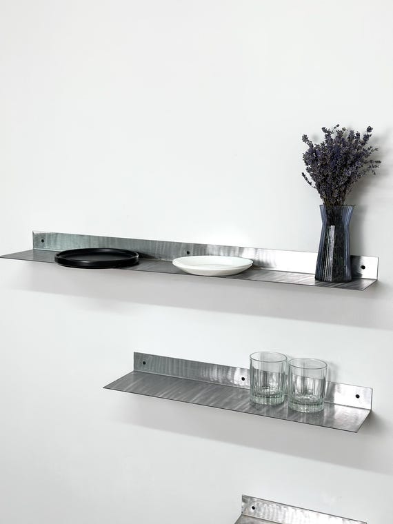 Metal Floating Shelf in Natural Steel – Minimalist Wall Mounted Metal Shelf – Stainless Steel Shelf – Bathroom, Kitchen, Living Room
