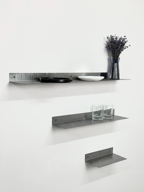 Natural Steel Metal Wall Shelf – Modern Floating Shelf for Storage & Decor | Industrial Black Shelves for Bathroom, Kitchen, Living Room