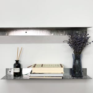 Floating Metal Wall Shelf | Modern Steel Shelf | Minimalist Wall Storage | Kitchen Bathroom Living Room Decor image 1