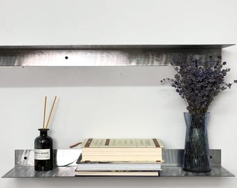 Floating Metal Wall Shelf | Modern Steel Shelf | Minimalist Wall Storage | Kitchen Bathroom Living Room Decor