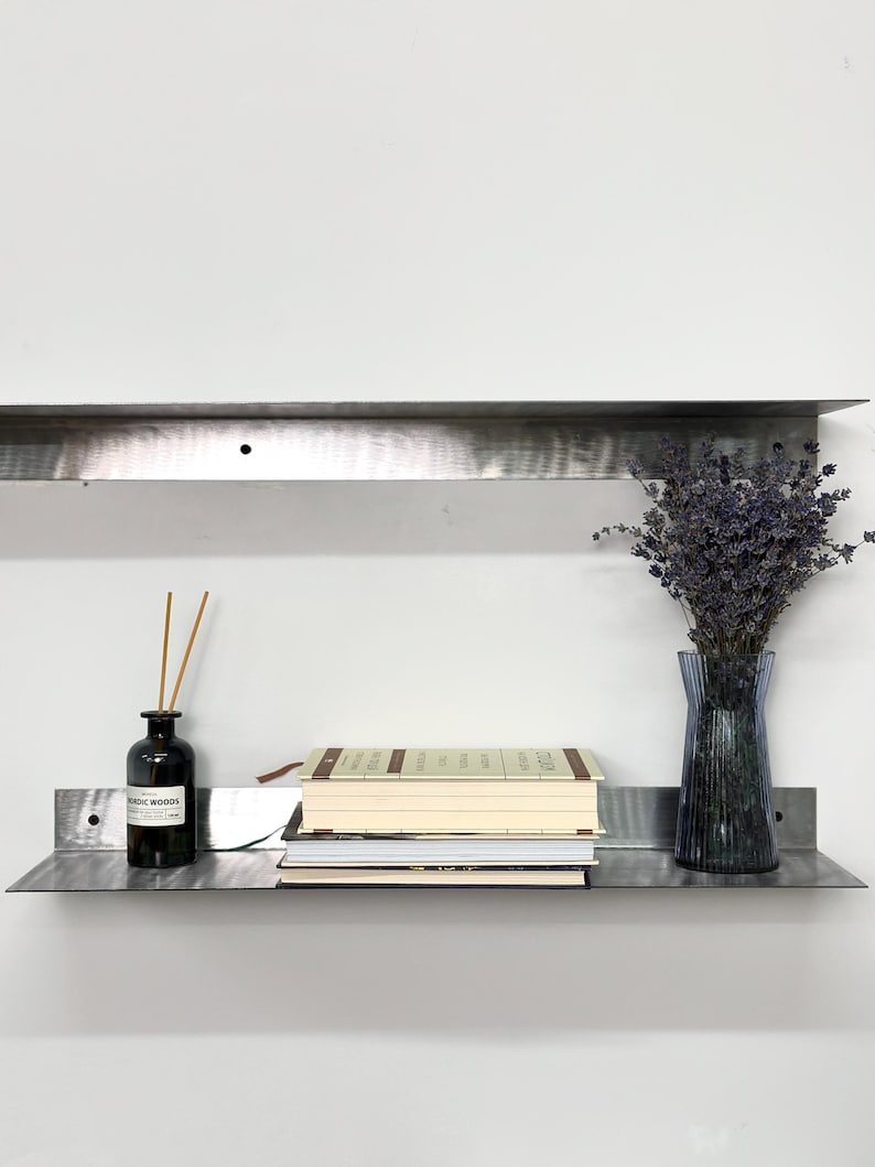 Floating Metal Wall Shelf | Modern Steel Shelf | Minimalist Wall Storage | Kitchen Bathroom Living Room Decor image 1