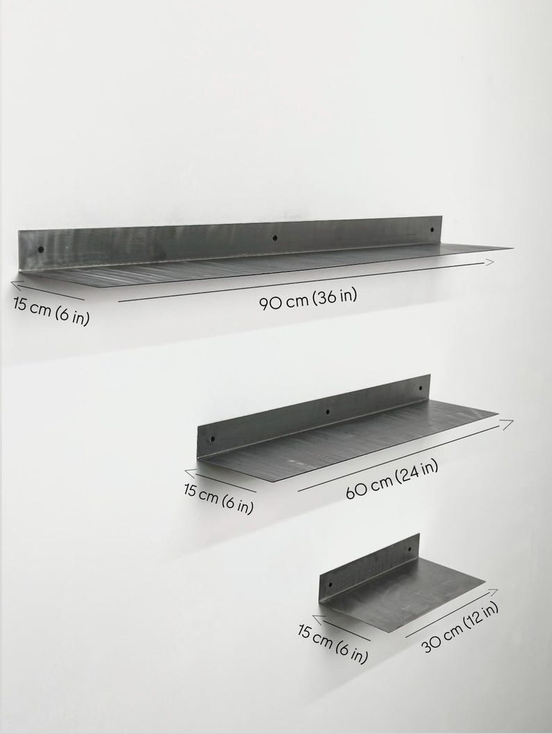 Floating Metal Wall Shelf | Modern Steel Shelf | Minimalist Wall Storage | Kitchen Bathroom Living Room Decor image 9