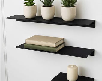 Modern Metal Wall Mounted Shelf – Floating Steel Shelf for Bathroom, Kitchen, Office Decor