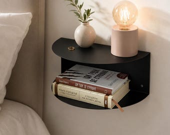 2 Tier Metal Bedside Shelf, Wall Mounted Nightstand, Floating Bedside Organizer, Bedroom Storage Shelf, Modern Minimalist Shelf