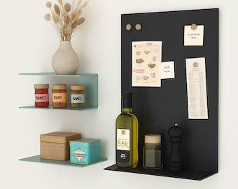 Estante de pared metálico con tablero magnético/estante flotante metálico para imanes, almacenamiento, cocina, oficina, organizador, estante de acero para exhibición, tablero de notas