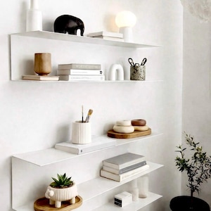 White Metal Wall Shelf, Double Tier Wall Mounted Shelf, Modern Bathroom & Kitchen Storage, Minimalist Steel Floating Shelf