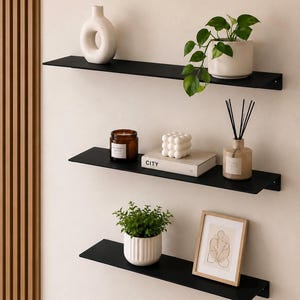 Mensola a muro in metallo – Mensola sospesa, mensola nera per cucina, bagno e soggiorno, mensola minimalista, mensola per piante, soluzione di stoccaggio a parete