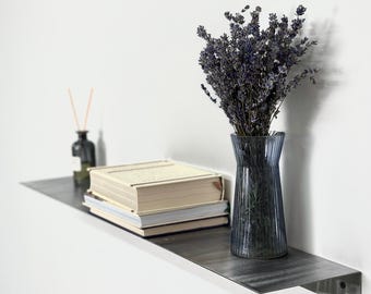 Steel Floating Shelf – Modern Wall Mounted Shelf, Industrial Wall Decor, Rustic Metal Wall Shelf for Kitchen, Bathroom & Living Room Storage