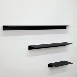 Floating Metal Wall Shelf | Modern Steel Shelf | Minimalist Wall Storage | Kitchen Bathroom Living Room Decor image 6