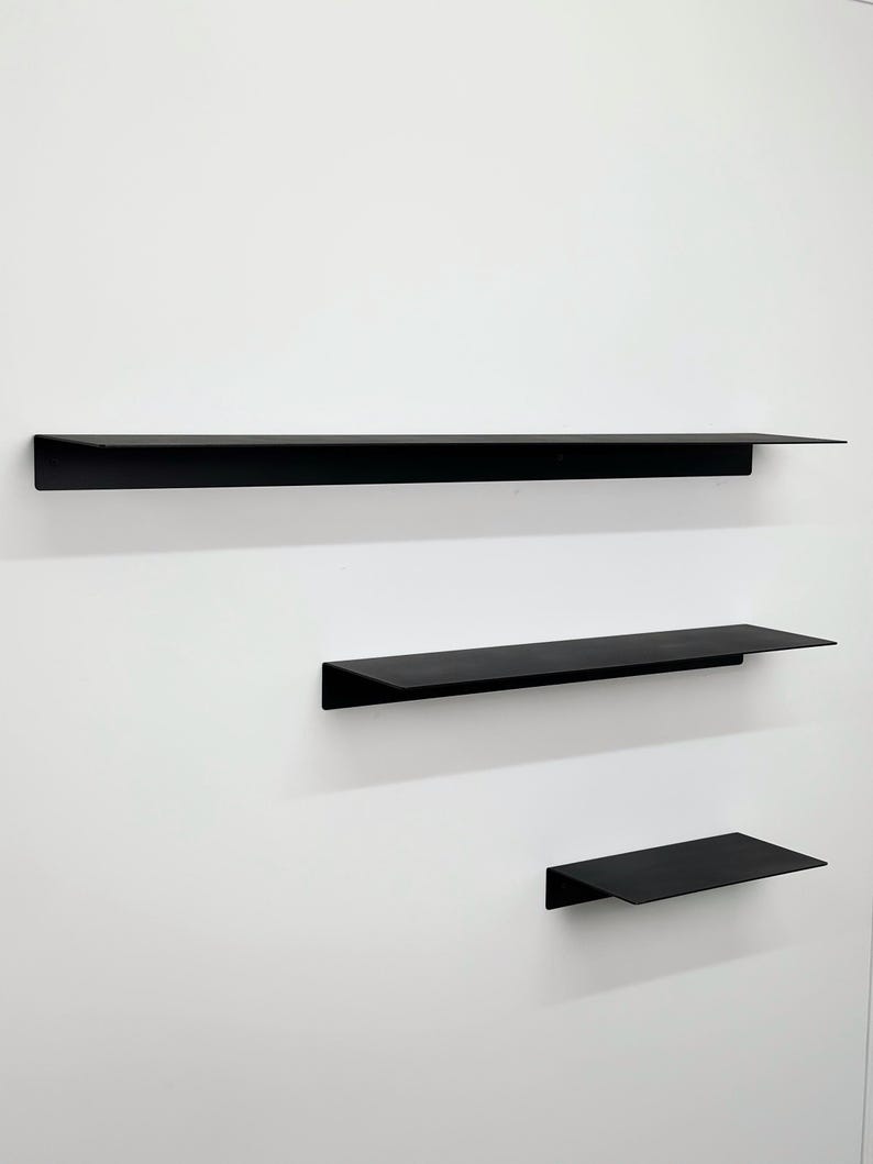 Floating Metal Wall Shelf | Modern Steel Shelf | Minimalist Wall Storage | Kitchen Bathroom Living Room Decor image 6