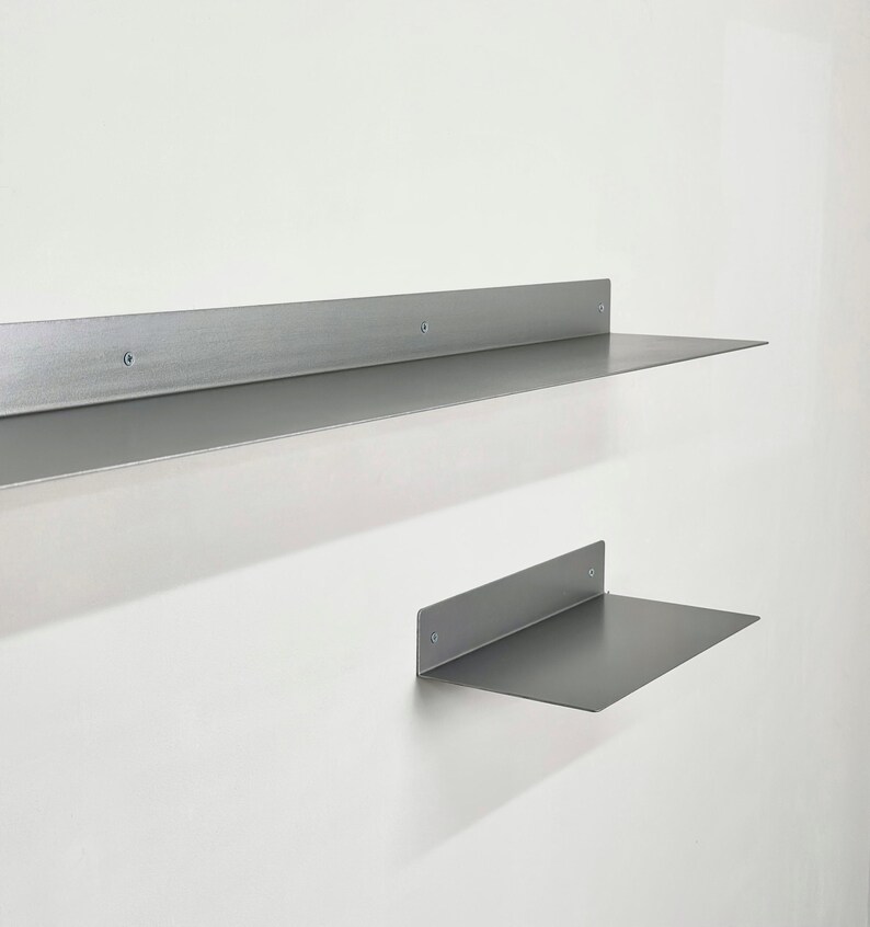 Floating Metal Wall Shelf | Modern Steel Shelf | Minimalist Wall Storage | Kitchen Bathroom Living Room Decor image 7