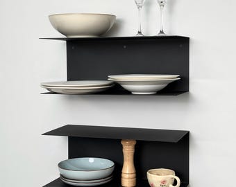Wall Mounted Black Metal Shelf – Floating Steel Shelf, Metal Storage, Industrial Shelf for Kitchen or Bathroom
