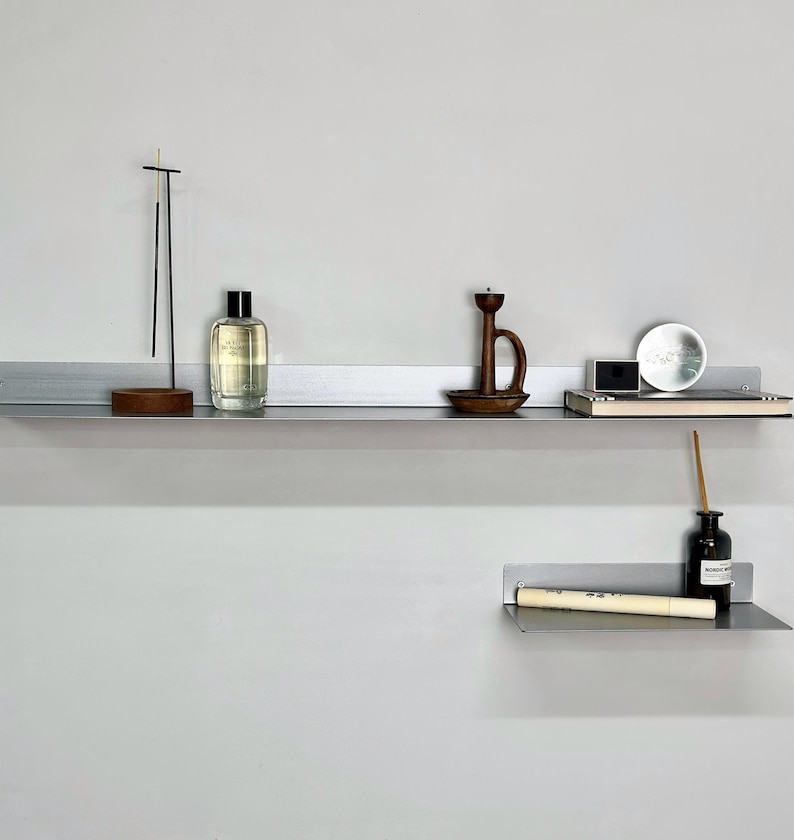 Image showcasing Chrome Metal Wall Shelf, Modern Wall Mounted Shelf, Minimalist Storage ...