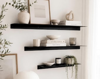 Metal Wall Shelf – Black Floating Metal Shelves, Modern Wall Mounted Shelf, Industrial Steel Furniture, Steel Shelves