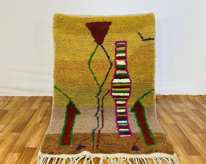 Handwoven Berber Wool Rug: Tribal Geometric Art, Earthy Colors