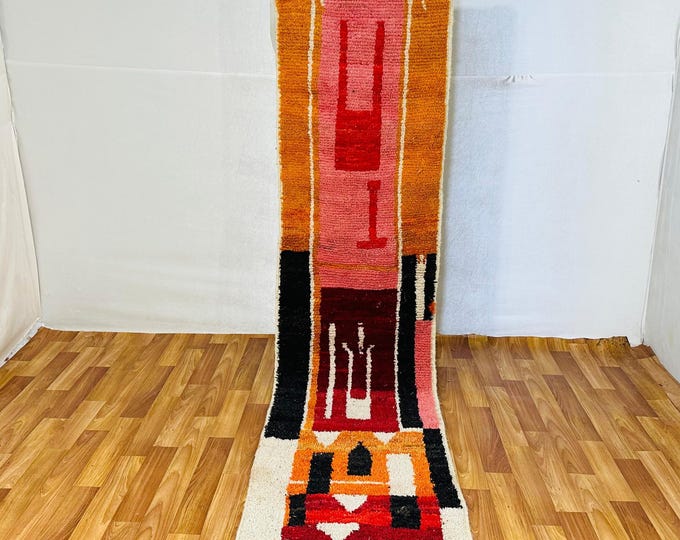 Handmade Moroccan Wool Runner: Berber Hallway Rug with Tribal Design