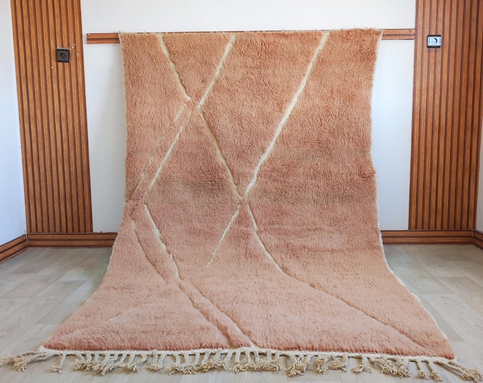 Handwoven Dusty Pink Beni Mrirt Wool Rug | Diamond Pattern Berber Bedroom Living Room Area Rug