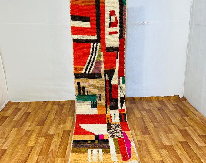 Handwoven Berber Hallway Runner: Bold Moroccan Wool Rug, Geometric Art
