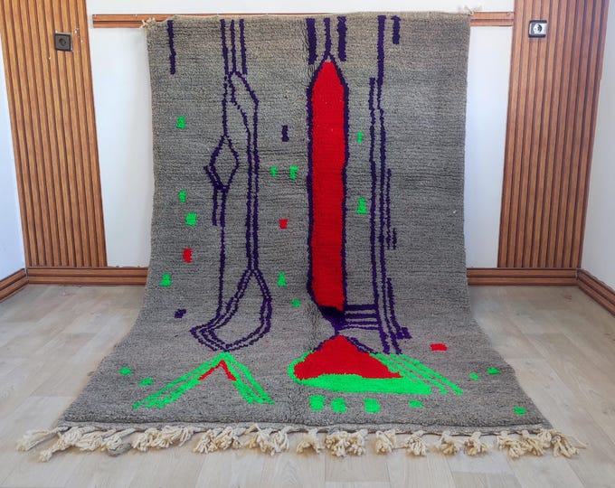 Moroccan Wool Rug Handmade Gray Abstract Boujad Berber Custom Size Made Order Free Shipping