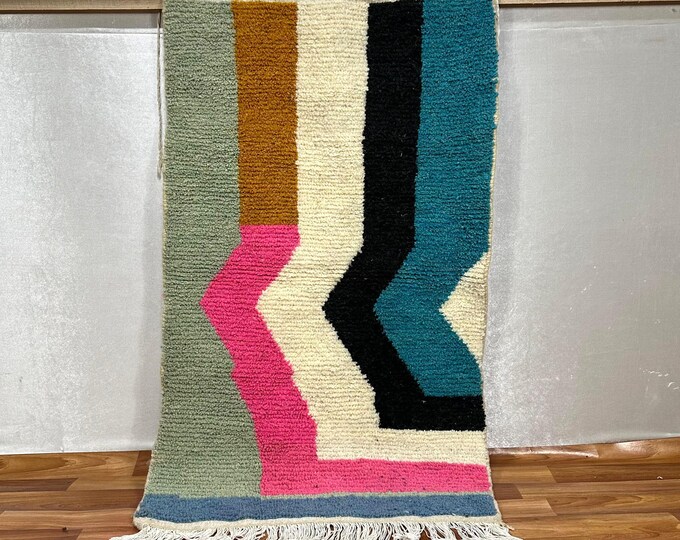 ARTISTIC BERBER RUG | Handmade Moroccan Wool Zigzag Carpet | Contemporary Boho Design | Custom Sizes & Colors | Free Worldwide Shipping.