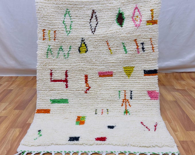 Handwoven Berber Alphabet Rug: Moroccan Wool Tribal Tapestry