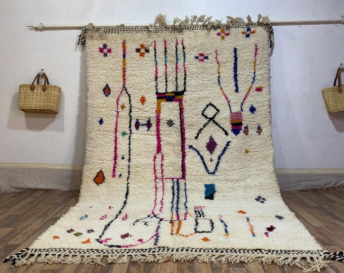Handwoven Moroccan Azilal Wool Rug Colorful Abstract Art Berber Tribal Living Room Area Rug