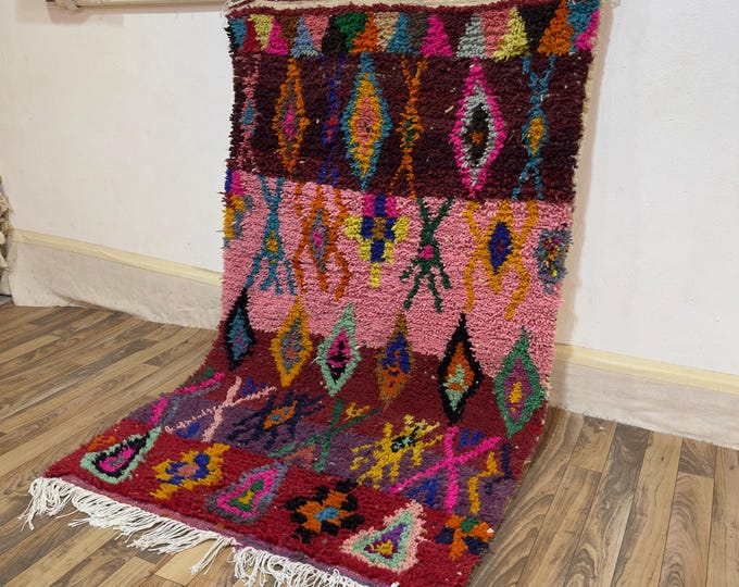Handmade Vintage-Style Knotted Rug | Colorful Handwoven Wool Carpet | Moroccan Bohemian Decor | Wool Area Rug