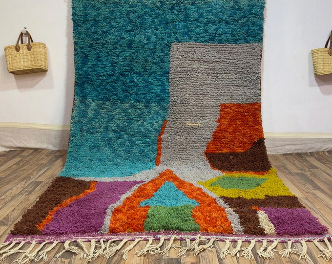 Textured Elegance: Authentic Wool Kilim Rug in Abstract Blue, Boho Chic Vibes
