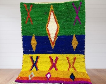Moroccan Berber Wool Rug, Tribal Geometric Art, Handwoven Abstract Carpet, Colorful Amazigh Decor