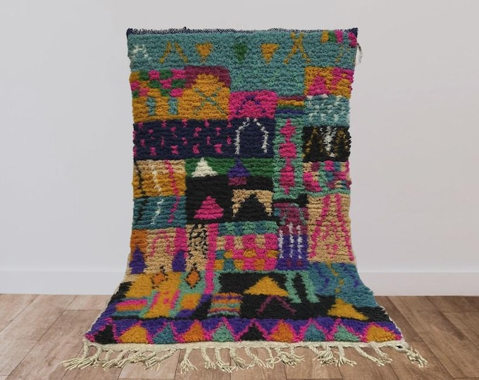 Hand-knotted Moroccan Berber Rug Vintage Colorful Custom Wool Area Rug for Living Room