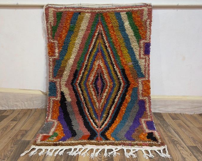 Colorful Diamond Carpet | Vibrant Stripes Handwoven Moroccan Wool Rug