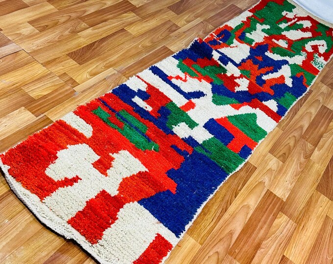 Abstract Berber Wool Runner: Boho Hallway Rug, Modern Art Tapestry