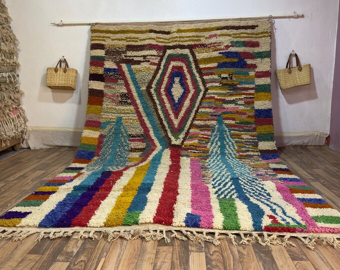 Handmade Colorful Moroccan Rug: Boho Wool Area Carpet (8x4 ft)