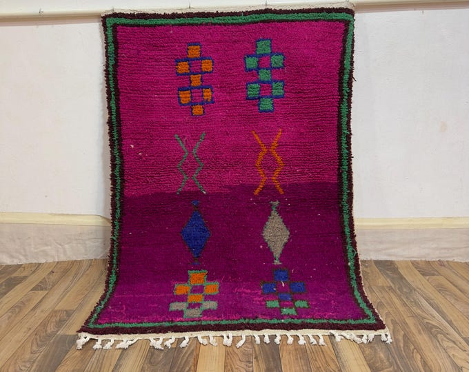 Magenta Wool Accent Rug - Unique Handwoven Moroccan Tribal Carpet for Floor Decor & Thoughtful Gift