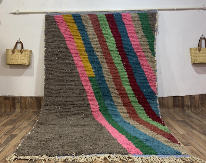 Boujad Moroccan Rug Hand-Knotted Colorful Wool Shag Abstract Maximalist Boho Area Rug Custom