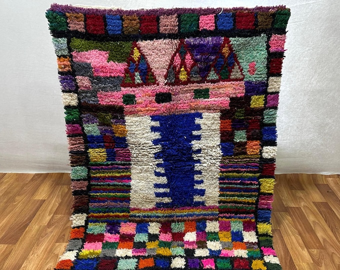 Colorful Berber Rug: Handwoven Moroccan Wool Art (3x5 ft)