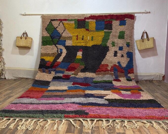Abstract Cubist Moroccan Rug | Handwoven Wool Art Carpet | Custom Sizes & Unique Home Decor Gift