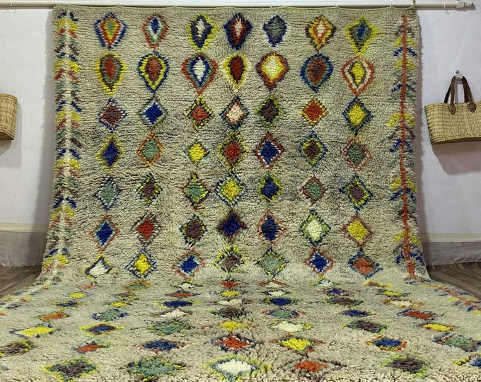 Beni Ourain Style Rug: Colorful Wool Carpet Boho Home Accent Gift, Ideal for Bedroom Decor