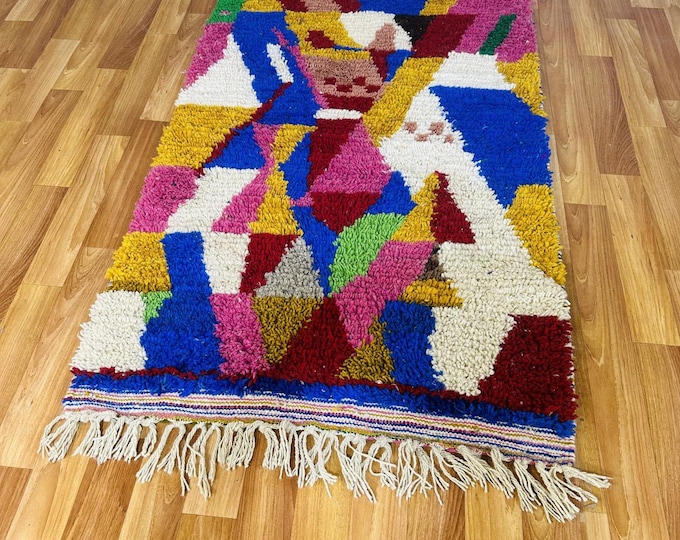 Vibrant Boucherouite Azilal Rug | Handwoven Berber Tribal Art | Custom Size Carpet