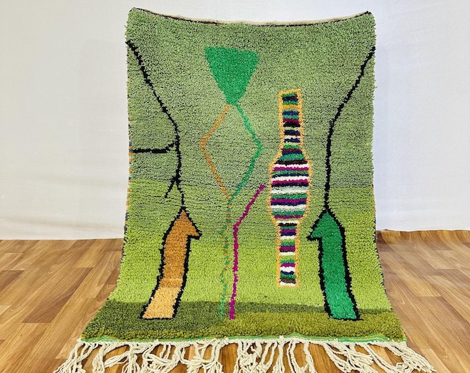 GREEN BERBER ART – Handwoven Moroccan Wool Rug | Abstract Boho Decor | Soft Floor Rug | Custom Sizes Available