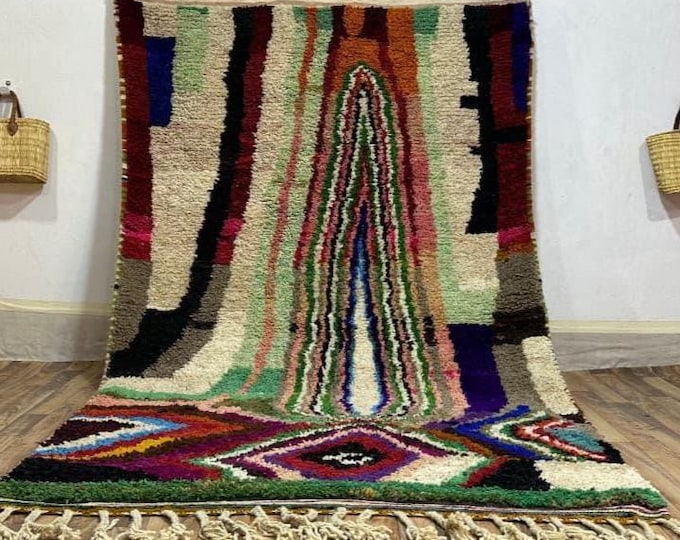 Custom Moroccan Wool Rug – Blue Abstract Lines, Handmade Berber Carpet, Made-to-Order, Modern Boho Home Decor, Amazigh Wool Art