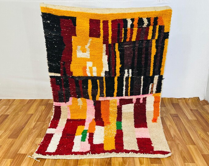Abstract Moroccan Throw Rug – Tribal Handmade Art, Ready to Ship in 4 Sizes, Custom Sizes Available, Boho Living Room Decor