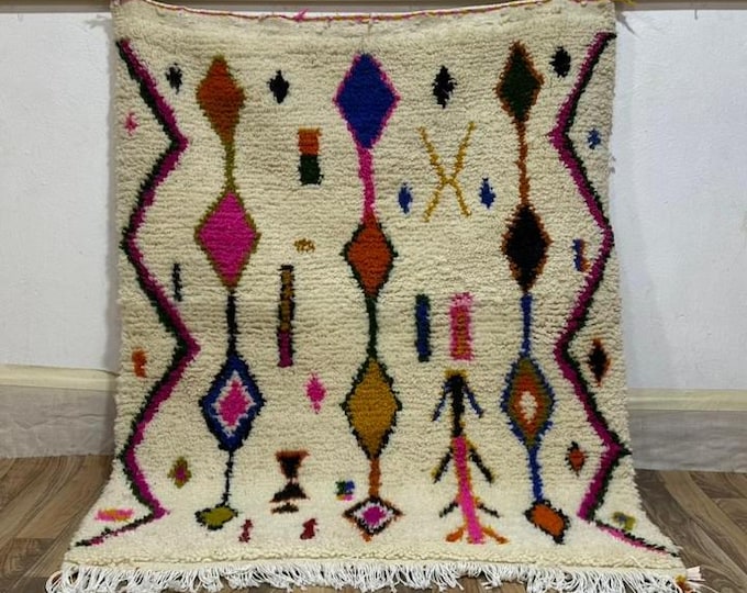 Colorful Moroccan Berber Rug - Handmade Wool Area Rug - Unique Tribal Diamond Pattern - Bohemian Home Decor