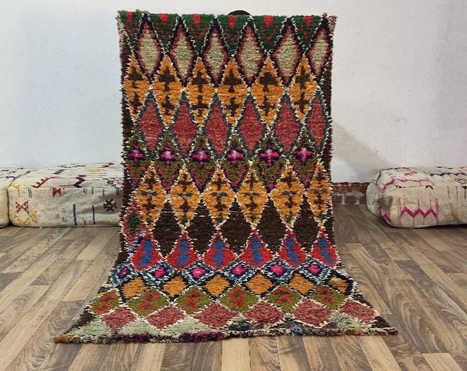 Vintage Moroccan Wool Rug | 92x182 cm | Handmade Amazigh Wool Rug | Small Antique Carpet | Colorful Tribal Decor | Authentic Tribal Art
