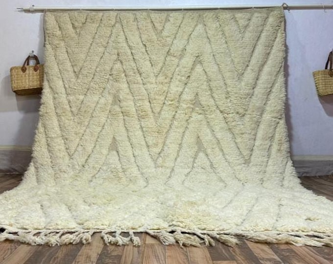 Custom Moroccan Beni Ourain Rug | Handmade Wool Cream Carpet | Modern Boho Area Rug | Custom Sizes Available | Free Worldwide Shipping